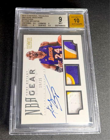 2012 Kobe Bryant National Treasures Gear Patch Auto /25 BGS 9 10 #2 NBA Triple Silver Autograph Jersey Prime