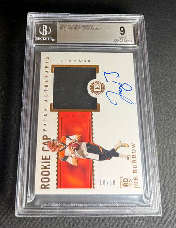 2020 Joe Burrow Panini Encased Rookie Cap Hat Patch Auto RPA /50 BGS 9 10 #101 Autograph RC SP