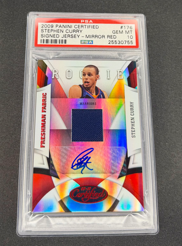 2009 Stephen Curry Certified Rookie Patch Jersey Auto Red RPA /100 PSA 10 #176 Freshman Fabric Mirror Panini