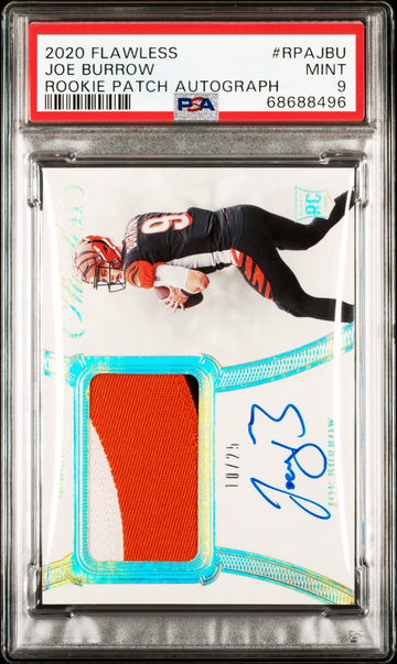2020 Joe Burrow Flawless Gold Rookie Patch Auto 10/25 PSA 9 RPA Autograph Jersey SP RC Panini Horizontal