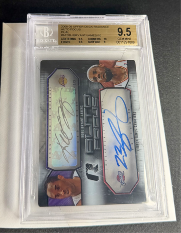 2008 Kobe Bryant LeBron James Radiance Auto Focus Dual 5/10 BGS 9.5 9 UD UPPER DECK AUTOGRAPH ACETATE ON CARD