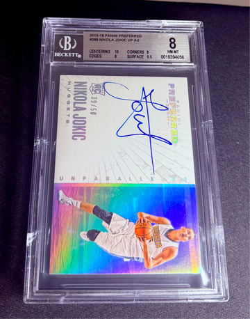 2015 Nikola Jokic Panini Preferred Unparalleled Silver Rookie Auto /50 BGS 8 #288 Autograph Holo
