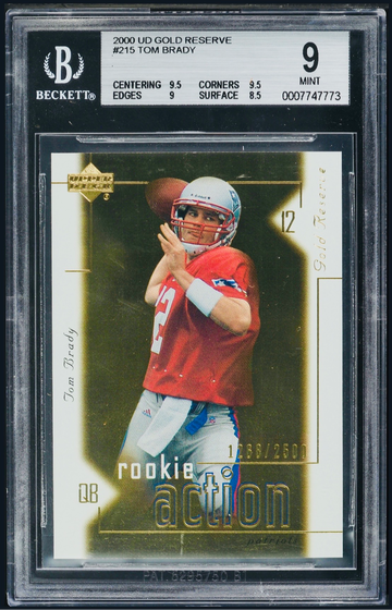 2000 Tom Brady UD Gold Reserve Rookie 1268/2500 BGS 9 #215 Upper Deck Action SP RC