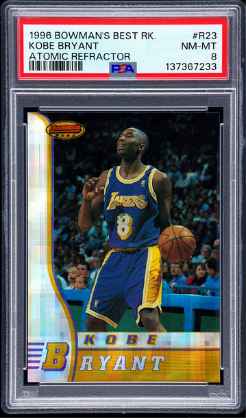 1996 Kobe Bryant Topps Bowman’s Best Chrome Atomic Refractor Rookie PSA 8 #R23 Bowmans Refractors RC SP