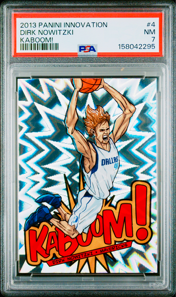 2013 Dirk Nowitzki Panini Innovation Kaboom Vertical PSA 7 #4 KABOOM! FIRST YEAR HOLO SP RARE
