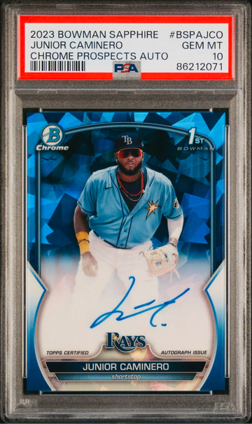 Junior Caminero 2023 Bowman Sapphire Chrome Prospect Auto PSA 10