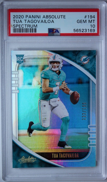 2020 Panini Absolute Tua Tagovailoa /199 SPECTRUM #194 ROOKIE Card PSA 10