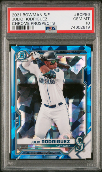 2021 BOWMAN SAPPHIRE JULIO RODRIGUEZ CHROME PROSPECTS PSA 10 MARINERS RARE