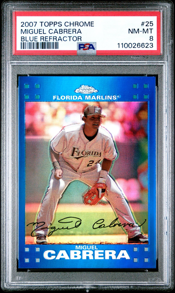 2007 TOPPS CHROME MIGUEL CABRERA BLUE REFRACTOR #25 PSA 8
