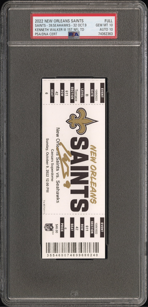 KENNETH WALKER AUTOGRAPH FULL TICKET FIRST NFL TD PSA 10 AUTO 10