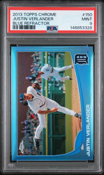 2013 TOPPS CHROME JUSTN VERLANDER BLUE REFRACTOR #150 181/199 PSA 9