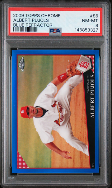 2009 TOPPS CHROME ALBERT PUJOLS BLUE REFRACTOR #86 191/199 PSA 8