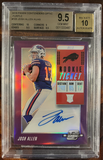 2018 Contenders Optic Josh Allen Purple Auto /49 Gem Mint Rookie BGS 9.5/10