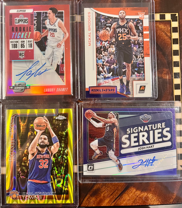 New York Knicks Auto Rookie Lot (4), Karl Anthony Towns /275, Josh Hart Auto, Landry Shamet Auto, Mikal Bridges Blue /99