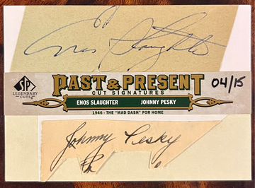 2011 SP Legendary Cuts Enos Slaughter Johnny Pesky Dual Cut Signatures HOF /15