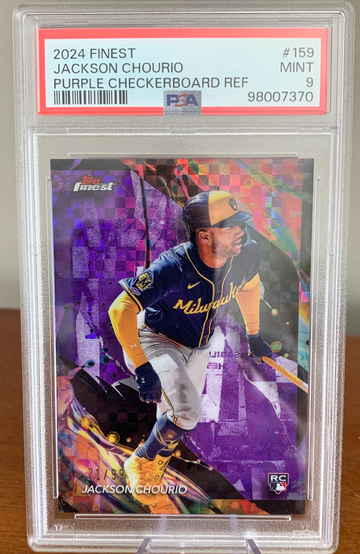 2024 Topps Finest Jackson Chourio Purple Checkerboard Refractor RC /99 PSA 9 Mint