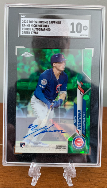 2020 Topps Chrome Sapphire Nico Hoerner Green Refractor Auto RC /50 SGC 10 Gem