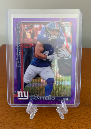 2025 Topps Chrome Cam Skattebo Purple Wave Refractor RC /75