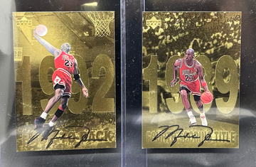 LOT (2) MICHAEL JORDAN 1998 Upper Deck Gold 92’ Back-to-Back 89’ Fourth Scoring Title Jumbo MVP Chicago Bulls