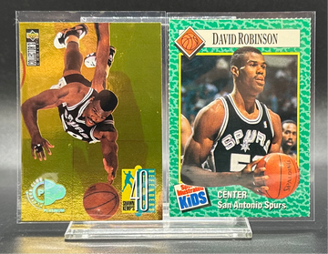 (2) LOT DAVID ROBINSON 1990 SI FOR KIDS 1995 COLLECTORS CHOICE PLATINUM PLAYERS CLUB GOLD SAN ANTONIO SPURS HOF MVP