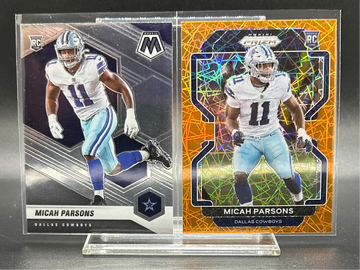 (2) Lot 2021 Panini Prizm Micah Parsons Orange Lazer Rookie RC #382 Mosaic #362 Dallas Cowboys