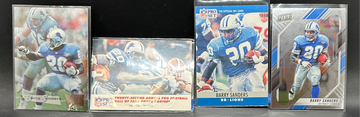 (4) LOT BARRY SANDERS 1995 FLEER METAL #66 1990 PRO SET 2021 PANINI VIP #6 DETROIT LIONS HOF