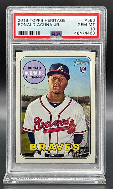 2018 RONALD ACUNA JR. #580 TOPPS HERITAGE ROOKIE PSA 10 ATLANTA BRAVES MVP RC