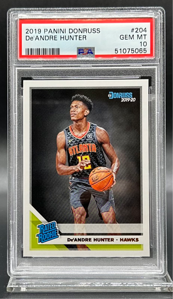 2019 DE’ANDRE HUNTER #204 PANINI DONRUSS RATED ROOKIE PSA 10 RC ATLANTA HAWKS