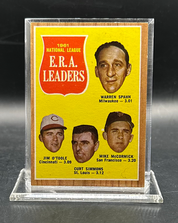 1962 Topps #56 NL ERA Leaders Warren Spahn Cincinnati Reds Milwaukee Braves