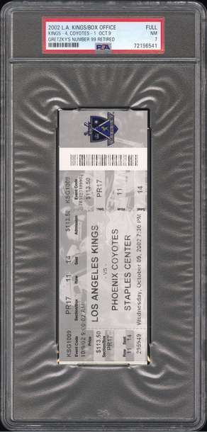 Wayne Gretzky LA Kings Jersey Retirement FULL TICKET PSA 7 vs Coyotes 10/09/2002