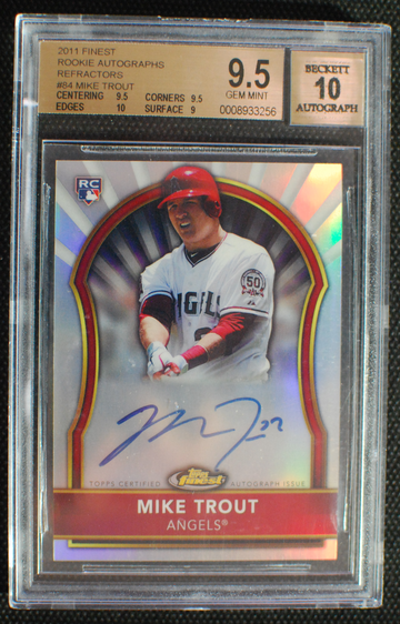 🌟 MIKE TROUT - 2011 Topps Finest ROOKIE AUTO REFRACTOR RC /499 - GEM MINT BGS 9.5 / AUTO 10