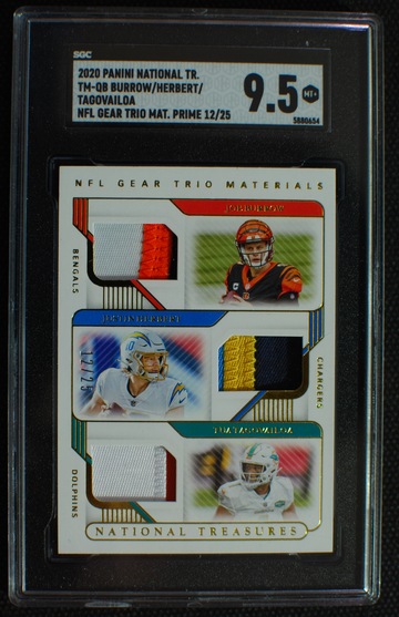 🌟JOE BURROW / JUSTIN HERBERT / TUA TAGOVAILOA - 2020 National Treasure Triple Jersey PRIME RC /25 - SGC 9.5 POP 1