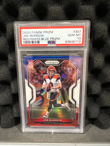 2020 Panini Prizm Joe Burrow Red/White/Blue Prizm RC PSA 10