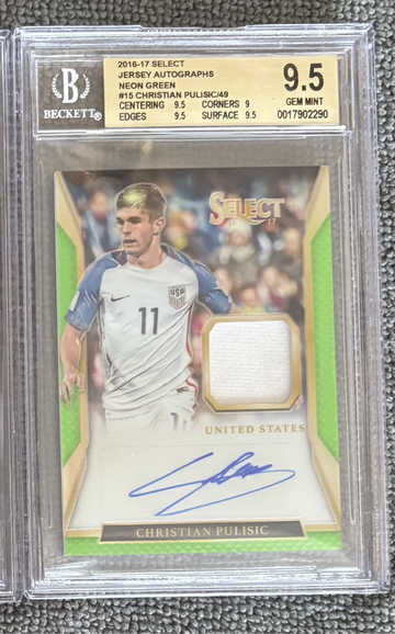 2016 Select Christian Pulisic Neon Green Jersey Auto  •BGS 9.5 •06 /49 