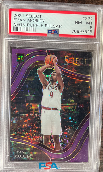 Evan Mobley 2021 Select Courtside Purple Neon Pulsar /5 PSA 8