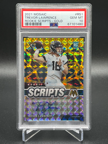 2021 Mosaic Trevor Lawrence Rookie Scripts Gold /10 PSA 10