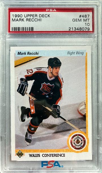 1990 Upper Deck #487 Mark Recchi PSA 10 Gem Mint HOF All-Star Rookie Card Pop 24