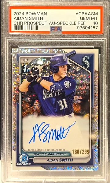 2024 Bowman Chrome Prospect Speckle Refractor 1st /299 Auto Aidan Smith PSA 10
