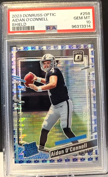 2023 Optic #258 Shield Prizm Aidan O'Connell Rated Rookie # /32 PSA 10!