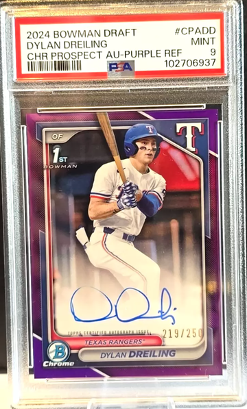 2024 Bowman Draft Dylan Dreiling 1st Chrome Purple Auto /250 PSA 9(RC) 