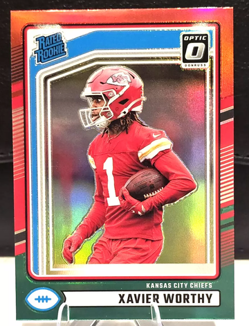 Xavier Worthy 2024 Panini Donruss Optic Preview Red & Green Prizm SSP RC Rookie