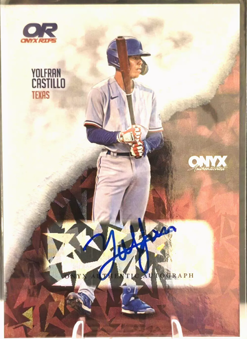 2024 Onyx Rips Yolfran Castillo Blue Auto RC #/465 Rangers