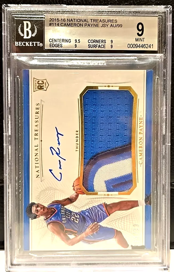Cameron Payne 2015 National Treasures patch auto RC  #114 Rookie /99 🔥BGS 9/10
