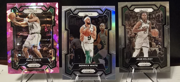 2023-24 Prizm Celtics Lot (3) White Silver, Pierce Pink Cracked Ice, Holiday