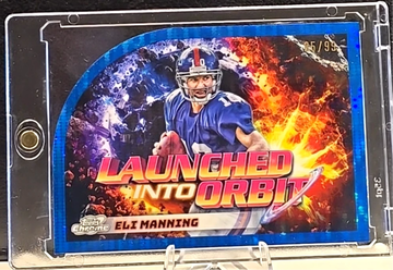 ELI MANNING  LAUNCHED INTO ORBIT  BLUE MOON REFRACTOR  #'d /99  2024 TOPPS CHROME COSMIC COLOR MATCH !