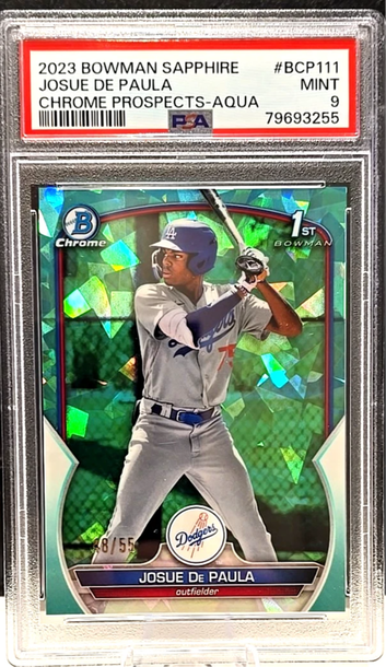 2023 Bowman Sapphire Chrome Prospects Aqua /55 Josue De Paula PSA 9 MINT Dodgers