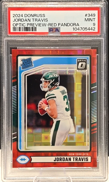 2024 Donruss Optic Preview Red Pandora Jordan Travis RC - PSA 9 -Jets FSU