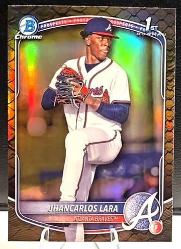 Jhancarlos Lara 2025 Bowman Chrome 1st Prospect Reptilian Refractor Braves