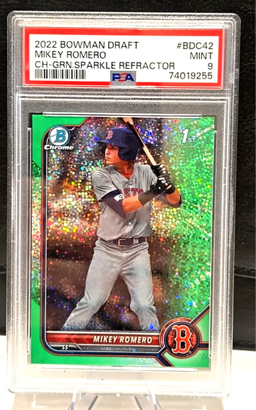 2022 Mikey Romero  Bowman Draft Chrome  Green Sparkle  1st Bowman  /99  PSA 9  Red Sox