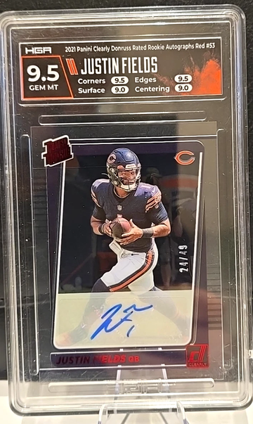 2021 Clearly Donruss  Justin Fields  Rated Rookie  /49  RED AUTO 9.5/10  Bears Jets